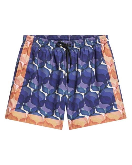 Dries Van Noten Blue Geometric-print Swim Shorts for men