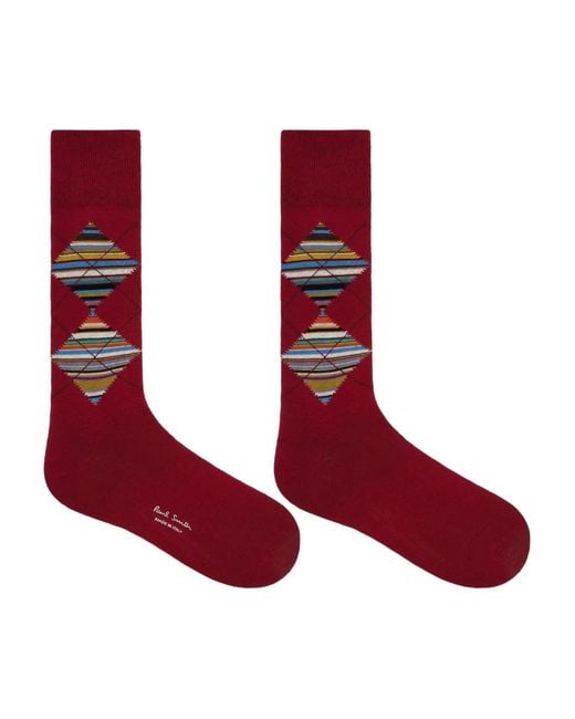 Paul Smith Red Argyle-Pattern Socks for men