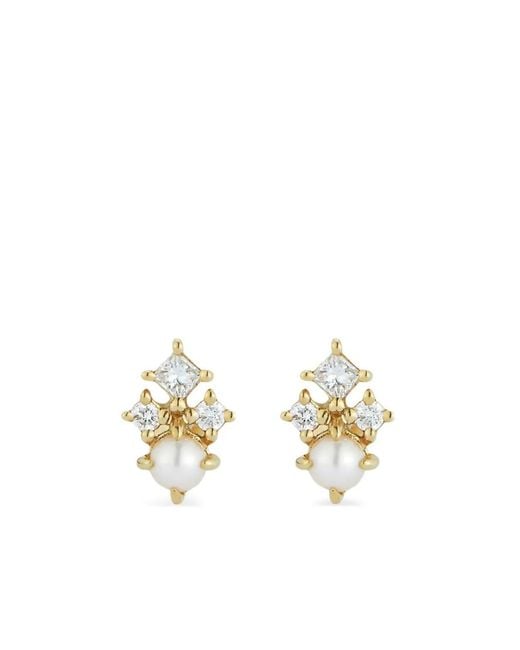 Mateo Metallic 14K The Little Things Tri Diamond Pearl Studs Earrings