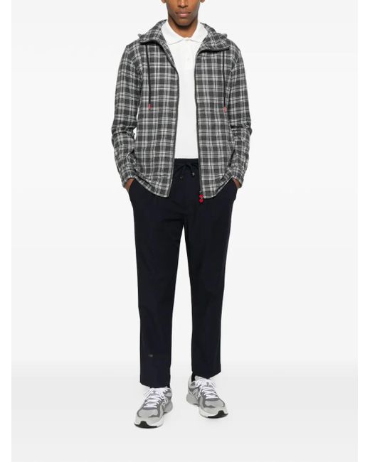 Kiton Gray Plaid Hooded Shirt for men