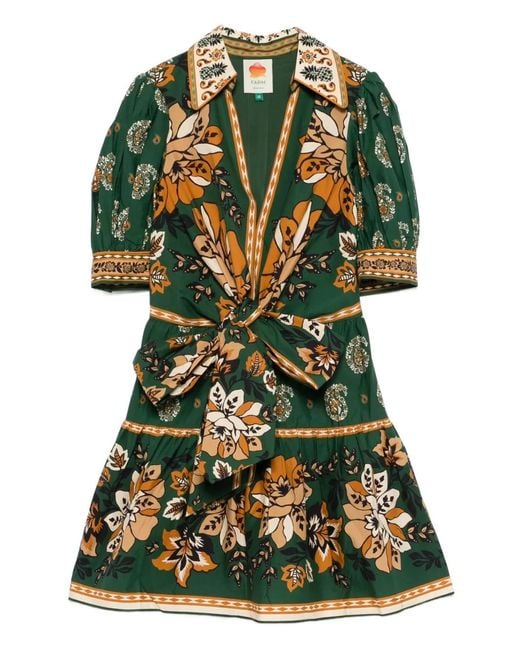 Farm Rio Green Floral-Print Tie Dress