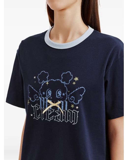 Mini Cream Blue Graphic-Print T-Shirt