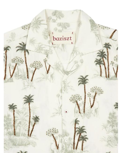 BAZISZT White Rico Bead-Embellished Palm-Tree Shirt for men