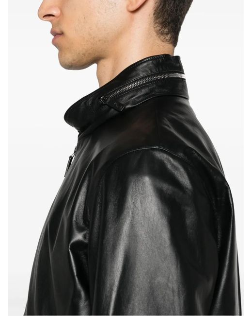 Veste En Cuir À Fermeture Zippée Giorgio Armani pour homme en coloris Black