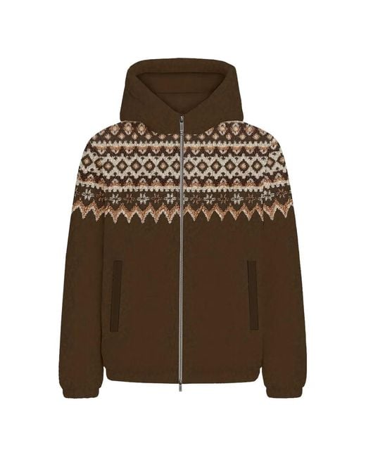 Mc2 Saint Barth Brown Geometric-Pattern Zip-Up Hoodie for men