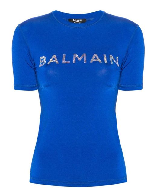 Crystal-logo T-shirt Balmain en coloris Blue