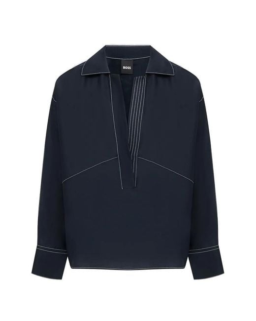 Boss Blue Contrast-Stitching Blouse
