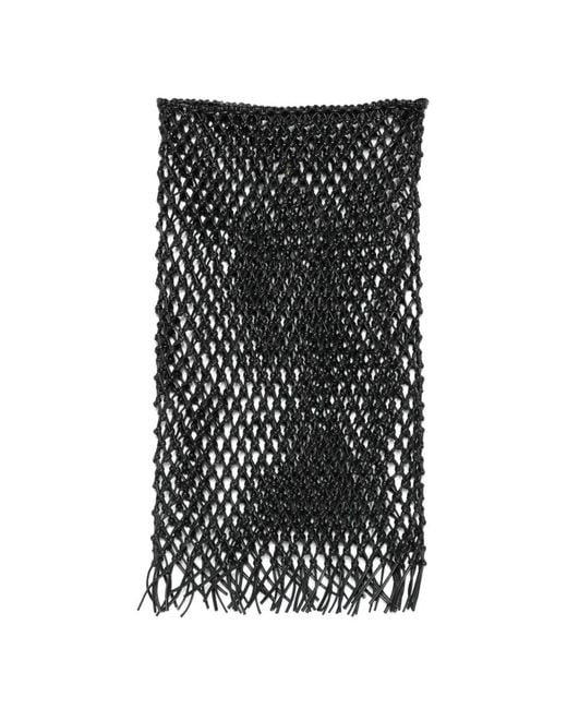 Frankie Shop Black Nelaya Macramé Leather Midi Skirt