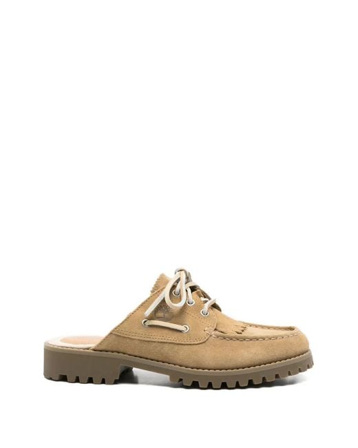 Timberland White Mules Lacées À Franges
