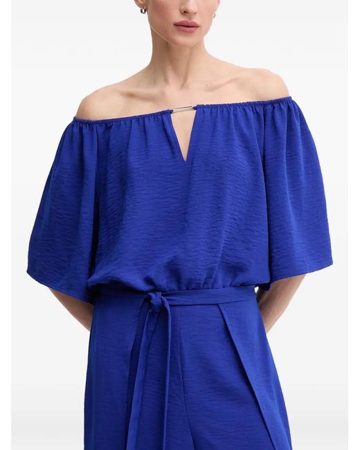 Joseph Ribkoff Blue Off-Shoulder Tie Jumpsuit