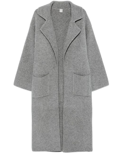 Totême  Gray Ribbed-Knit Cardi-Coat