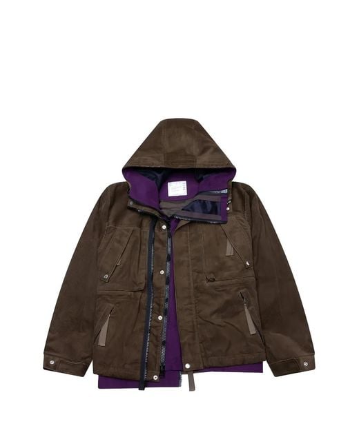 Sacai Brown Hooded Corduroy Jacket for men