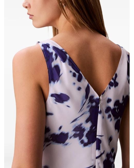 Calvin Klein Blue Floral-Print Cowl-Neck Dress