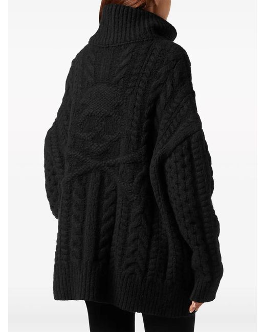 Philipp Plein Black Skull&Bones Cable-Knit Jumper