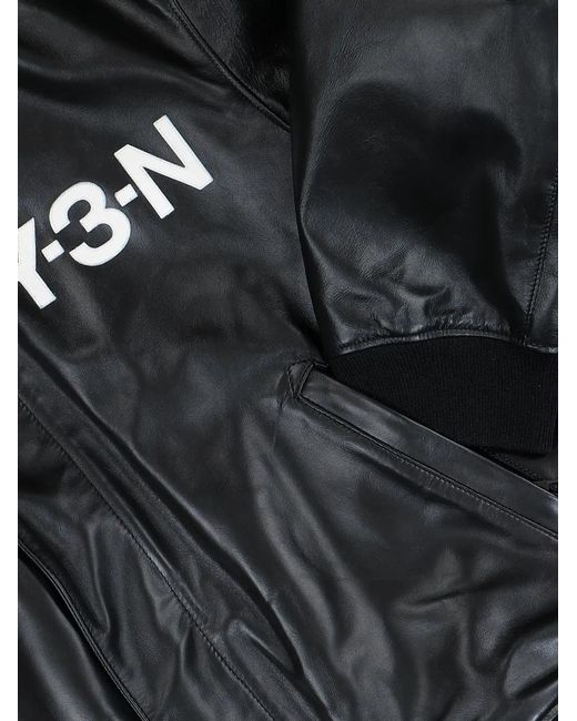 Y-3 Black Logo Leather Bomber Jacket for men