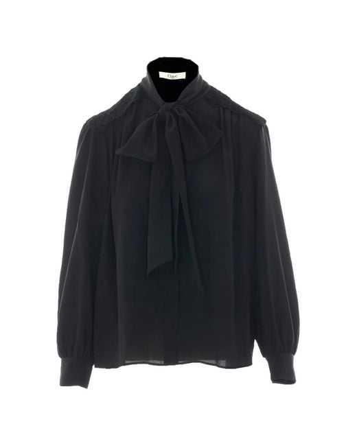 Chloé Black Scarf-Tie Silk Blouse