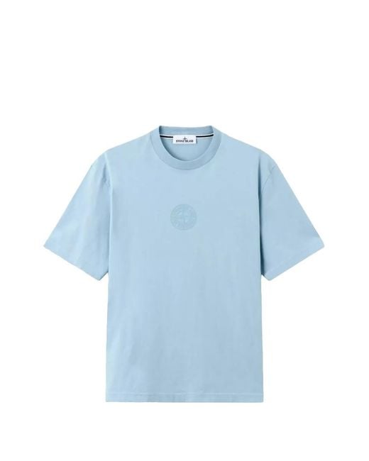 Stone Island Blue Logo-Print T-Shirt for men