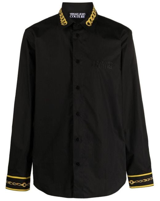 Versace Chain Couture Katoenen Overhemd in het Black voor heren