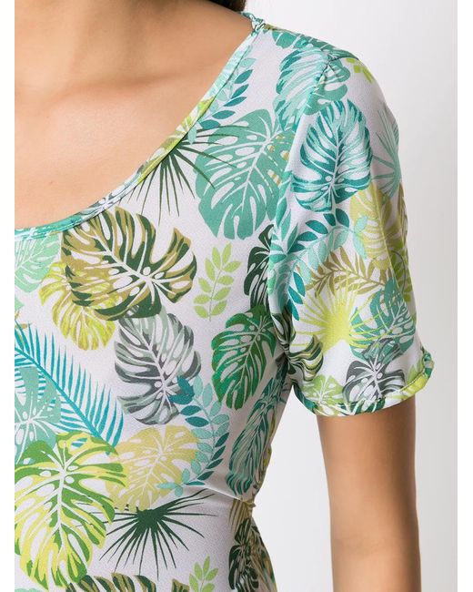 Amir Slama Green Palm Leaf Print Midi Dress