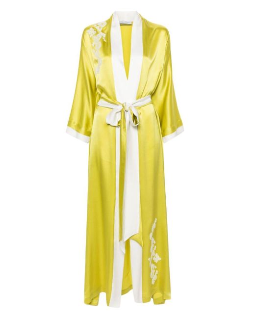 Carine Gilson Lacedetail Silk Housecoat in Yellow Lyst
