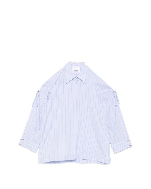 Erika Cavallini Semi Couture White Pinstripe Cold-Shoulder Shirt
