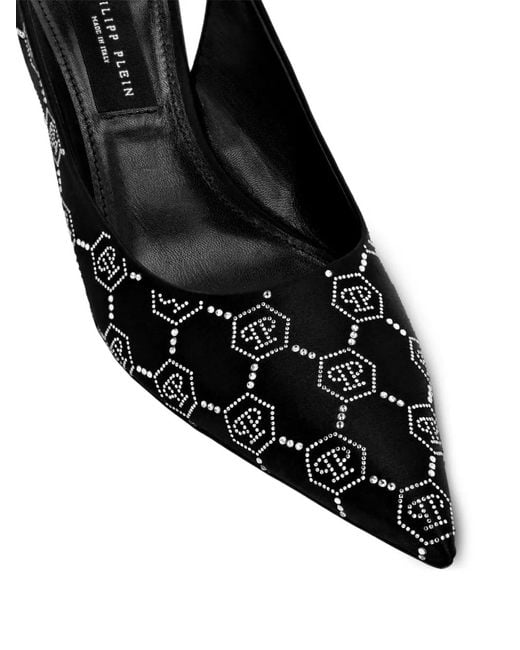 Philipp Plein Black 50Mm Monogram-Pattern Slingback Pumps