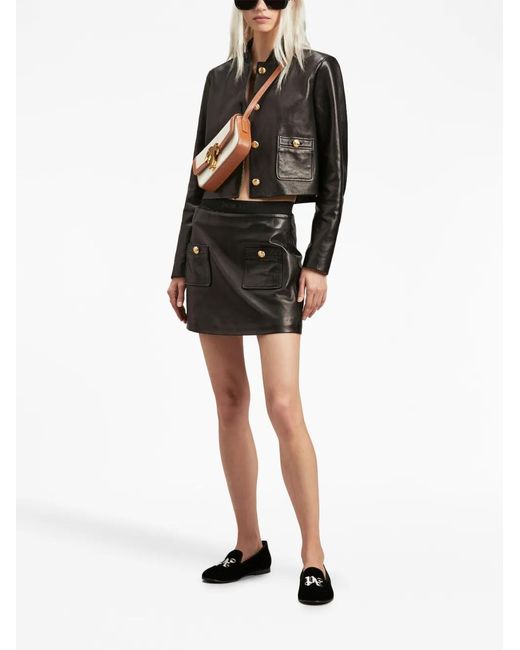 Palm Angels Black Cropped Leather Jacket