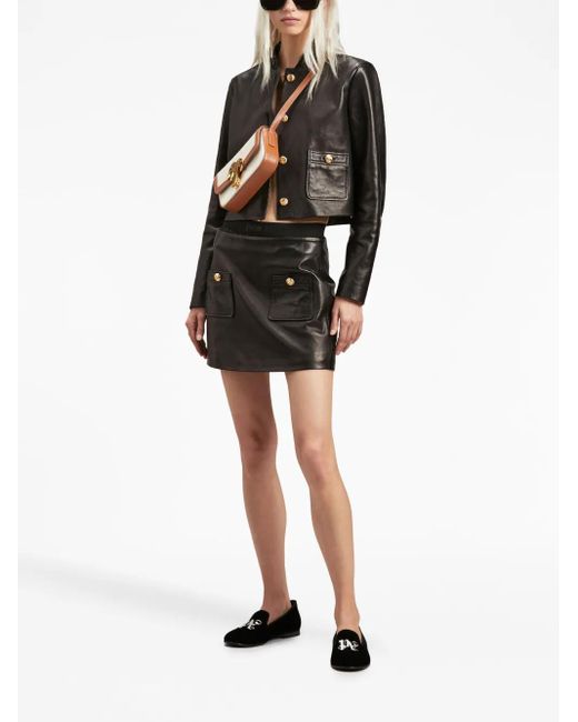 Palm Angels Black Cropped Leather Jacket