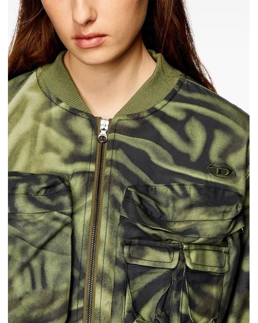 DIESEL Green G-Khlow Zebra-Print Bomber Jacket