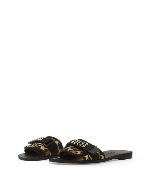 Guess White Leopard-Print Flat Sandals