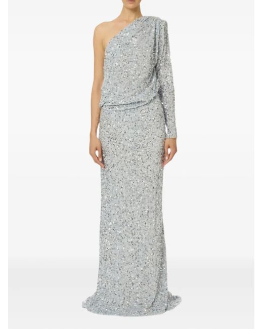 Elisabetta Franchi Gray Sequin-Embellished One-Shoulder Maxi Dress