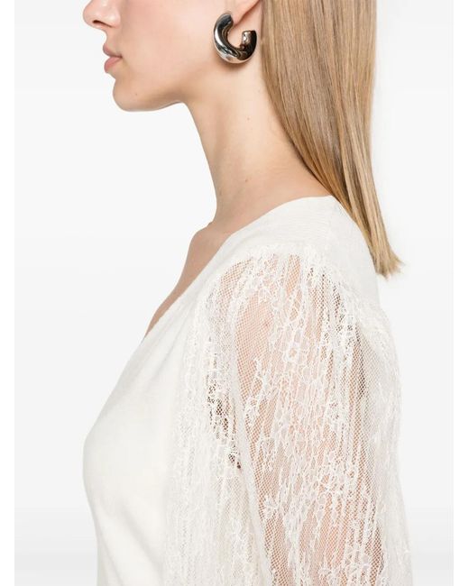 Twinset White Pullover Mit Spitzenärmeln