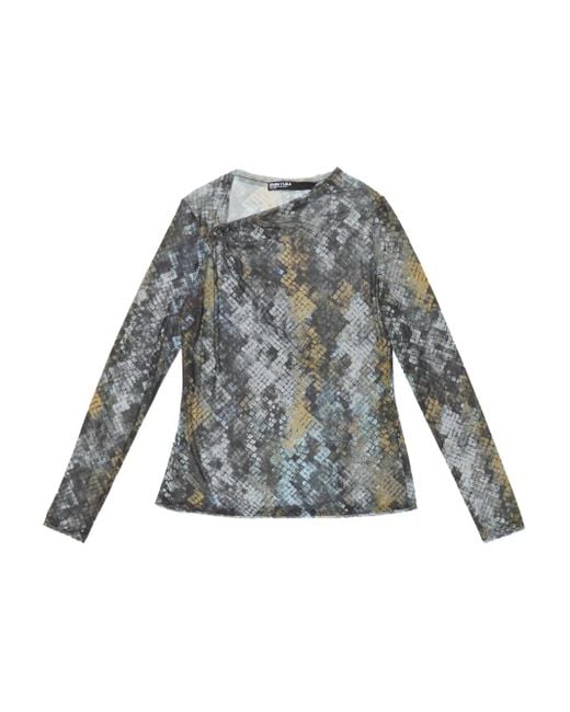 Bimba Y Lola Gray Snake-Print Asymmetric Top