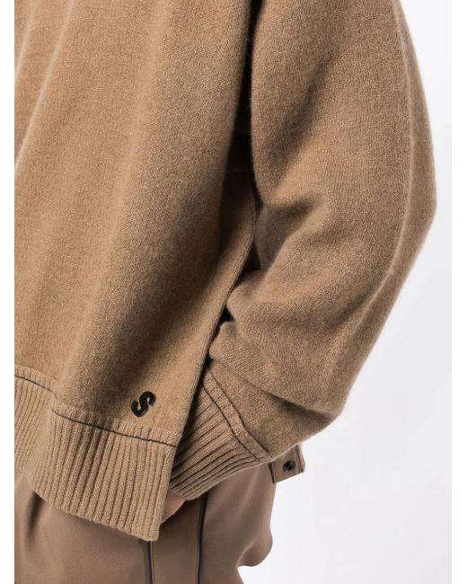 Sacai Brown Crew-Neck Logo-Plaque Jumper for men
