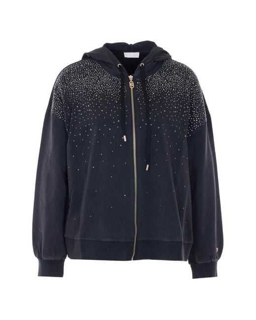 Liu Jo Blue Rhinestone-Embellished Zip-Up Hoodie