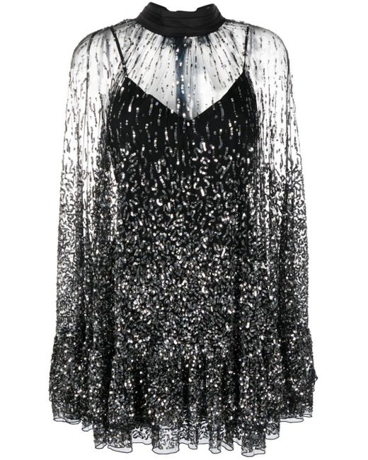 Alice + Olivia Black Zenon Sequin-embellished Cape Dress