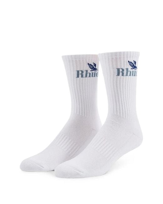 Rhude White Rossa Logo-Intarsia Socks for men