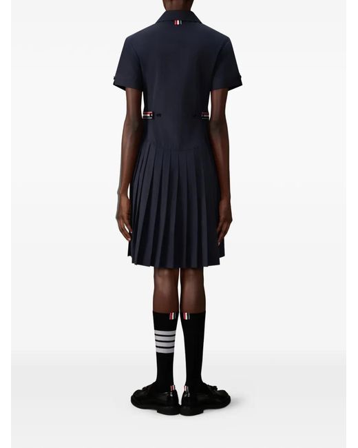 Thom Browne Blue Buttoned Pleated Midi Dress