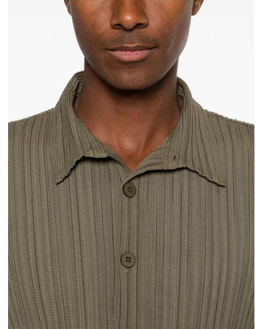 GONGDID DESIGN Green Plissé Striped Shirt for men