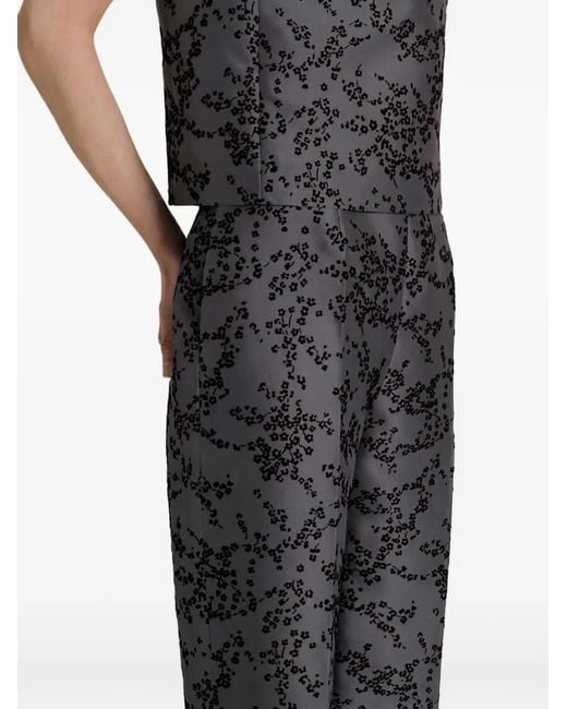 Alberta Ferretti Black Floral-Print Pressed-Crease Trousers