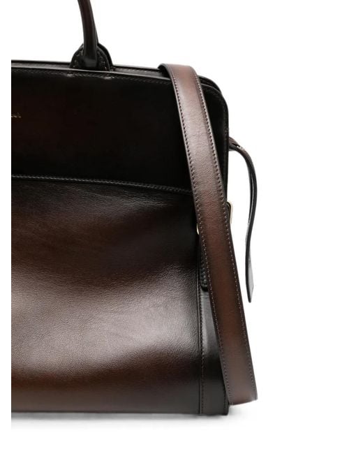 Santoni Black Burnished Leather Tote Bag for men