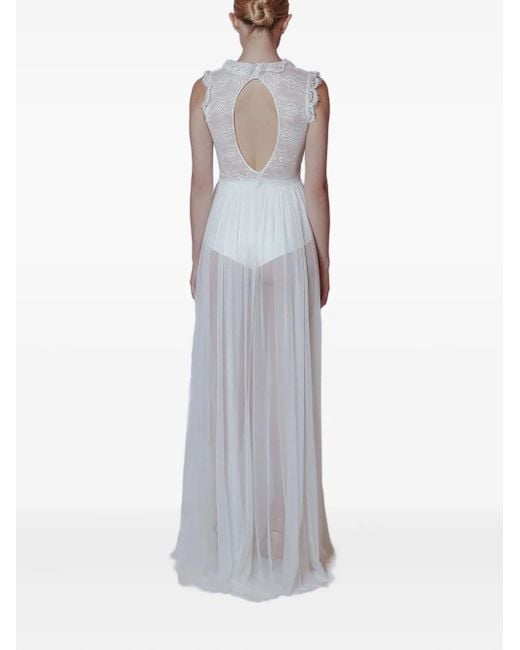 Lethicia Bronstein White Lace-Pattern Keyhole Dress
