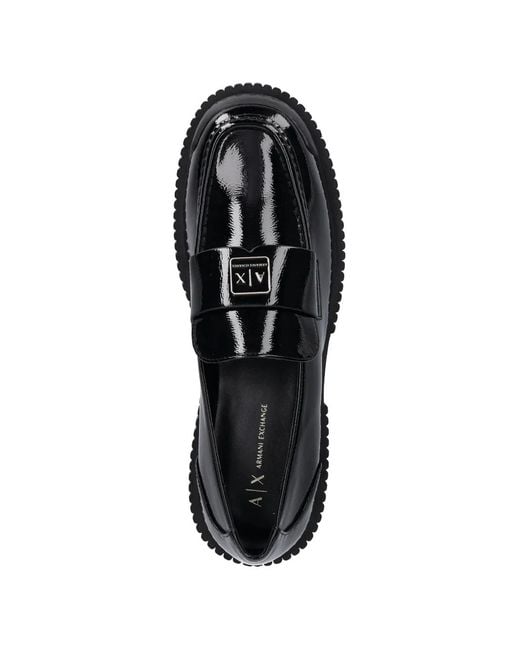 ARMANI EXCHANGE Black Logo-Plaque Loafers