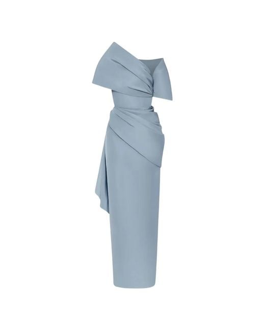 Oscar de la Renta Blue Robe Longue À Design Drapé