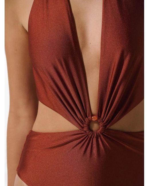 Baobab Red Selena V-Neck Ring-Detail Swimsuit