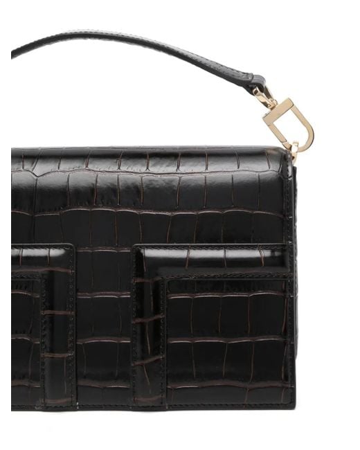 Totême  Black Mini T-Flap Croco-Embossed Bag