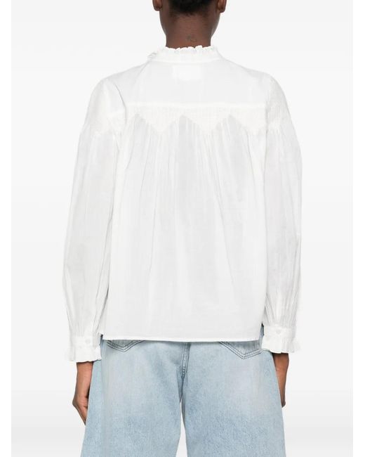 Ba&sh White Tonia Smocked Ruffled Blouse