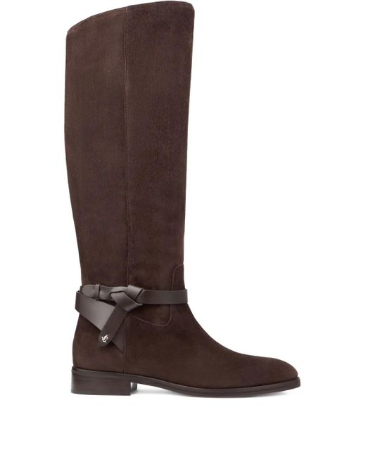 Jimmy Choo Brown Lawton Knotted Leather Strap Boots