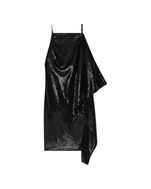 Courreges Black Robe Courte Drappée À Sequins