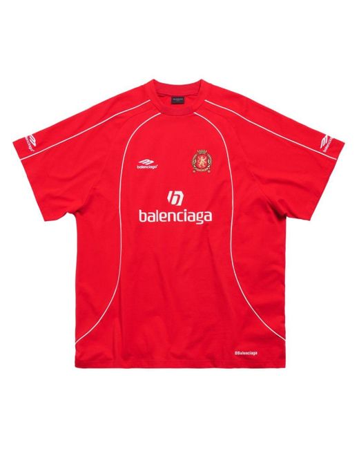Balenciaga Red Soccer Logo-Print T-Shirt for men